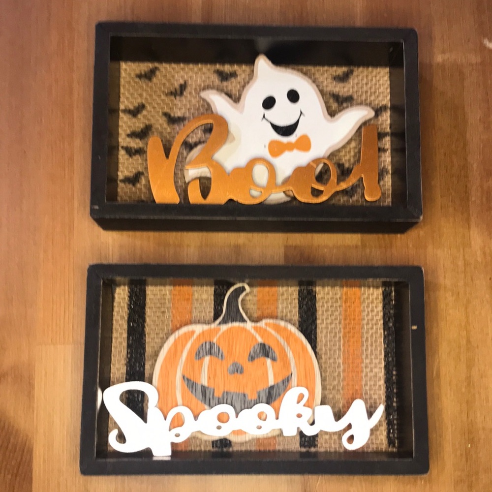 Halloween distressed 2 wooden handmade spooky pumpkin boo friendly ghost bats